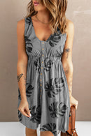 Vestido sin mangas con botones y estampado de girasoles