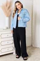 Chaqueta vaquera con hombros caídos y bajo sin rematar de Double Take