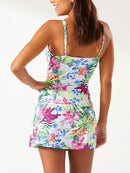 Conjunto de baño con falda y top con tirantes finos estampados