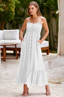 Vestido fruncido con dobladillo con volantes y tirantes finos