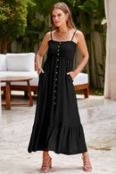 Vestido fruncido con dobladillo con volantes y tirantes finos