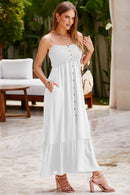 Vestido fruncido con dobladillo con volantes y tirantes finos