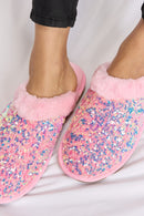 Pantuflas de felpa con punta redonda y lentejuelas de Forever Link