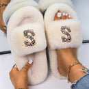 Chanclas con letras y diamantes de imitación de piel sintética para mujer