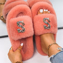 Chanclas con letras y diamantes de imitación de piel sintética para mujer