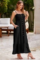 Vestido fruncido con dobladillo con volantes y tirantes finos