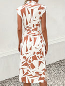Robe imprimée à manches courtes et lien à la taille
