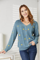 HEYSON Cardigan torsadé brodé floral pleine taille