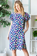 Vestido Heimish de manga corta con volantes florales de tamaño completo y bolsillos