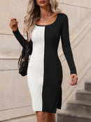 Robe pull fendue contrastée