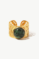 Anillo Hoja De Malaquita Bañado En Oro De 18k