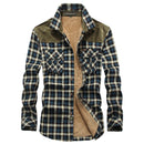 Chaqueta de camisa de algodón a cuadros de lana cálida de invierno para hombre