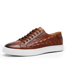 DESAI Men's Genuine Leather Crocodile Pattern Sneakers