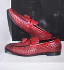 Mocasines de piel sintética a cuadros con borlas para hombre