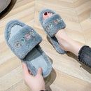 Pantoufles en fourrure pour femmes avec détails de pierres précieuses en strass