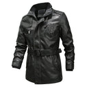 Chaqueta cortavientos larga de piel sintética para moto para hombre