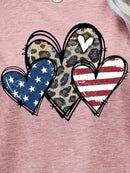 Camiseta con gráfico de corazón de leopardo y bandera de EE. UU.