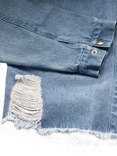 Chaqueta vaquera de manga larga con cuello y dobladillo sin rematar
