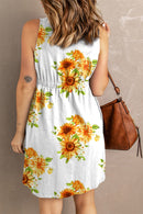 Vestido sin mangas con botones y estampado de girasoles