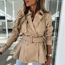 Women's Down Collar High Faux Leather Coats - AM APPAREL