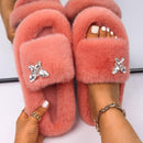 Women's Furry Slides W/ Butterfly Detail - AM APPAREL
