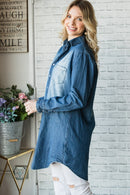 Chemise en jean délavée boutonnée avec poches Veveret