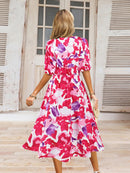 Robe à manches courtes et surplis imprimé froncé