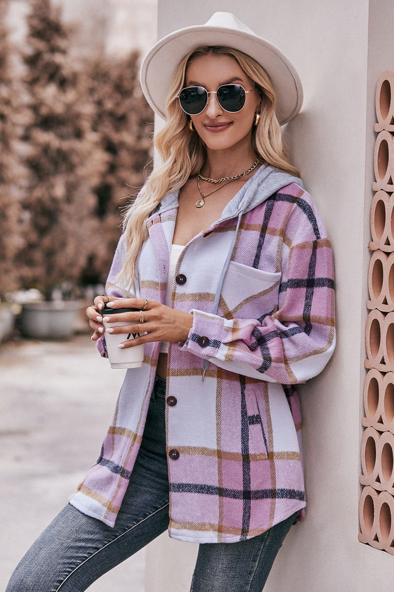 Mandy Plaid Dropped Shoulder Hooded Jacket