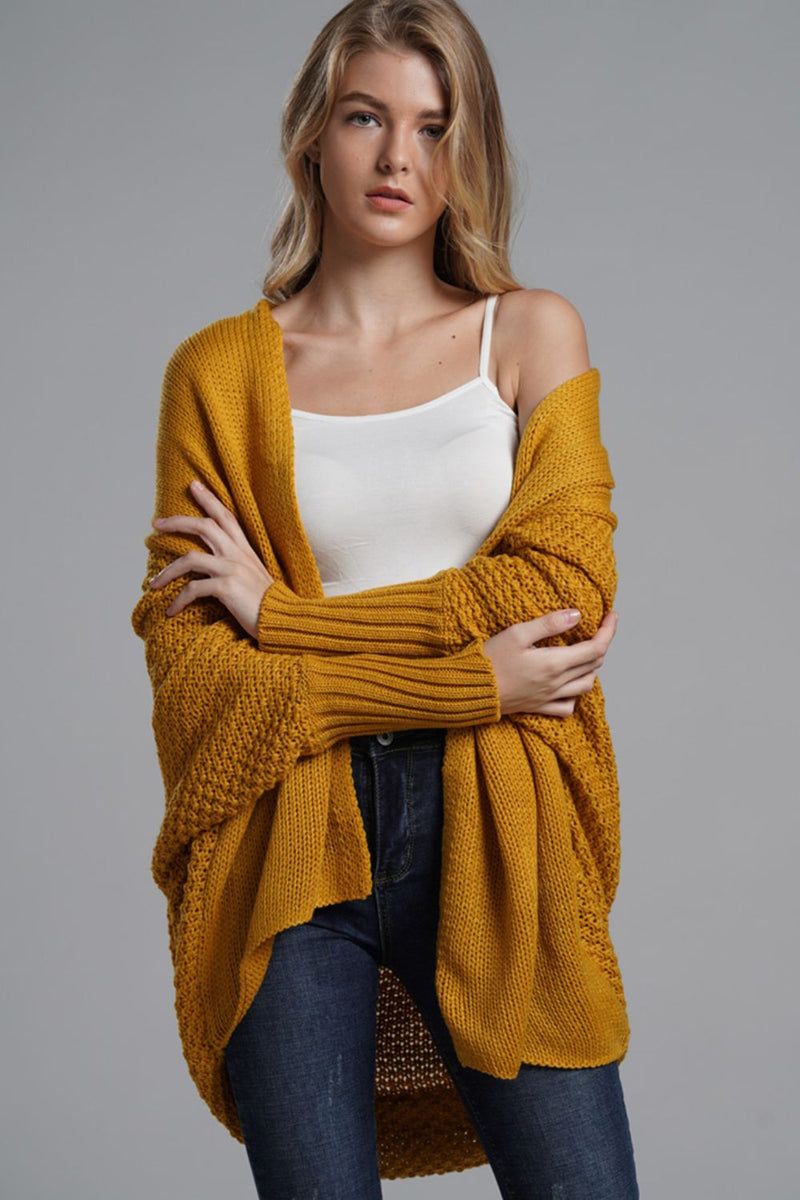 Dolman Sleeve Open Front Ribbed Trim Longline Cardigan