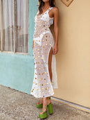 Cover-up con cuello en V y abertura calada