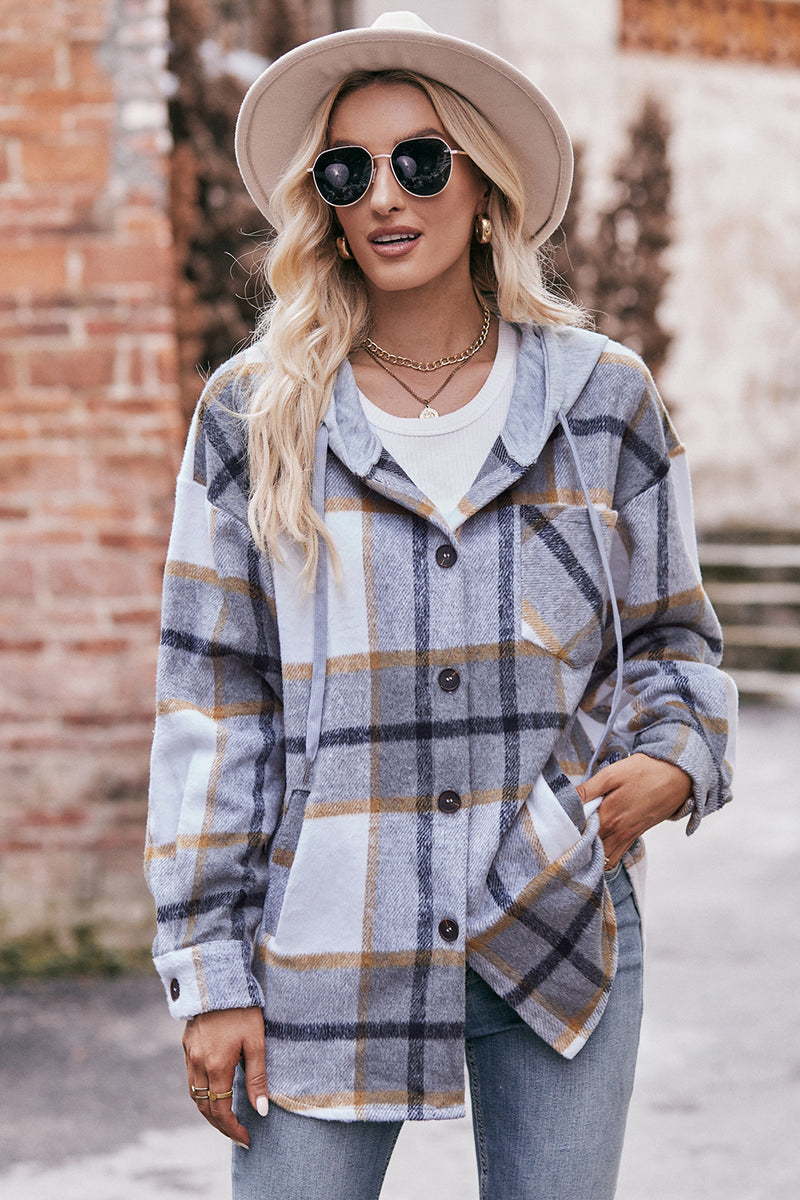 Mandy Plaid Dropped Shoulder Hooded Jacket