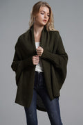 Dolman Sleeve Open Front Ribbed Trim Longline Cardigan