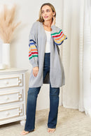 Cardigan long ouvert sur le devant à rayures multicolores Double Take