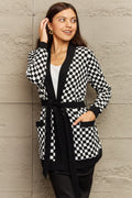 Ninexis Full Size Plaid Tie Waist Pocketed Cardigan