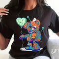 Women's Colorful Bear Print T-Shirt
