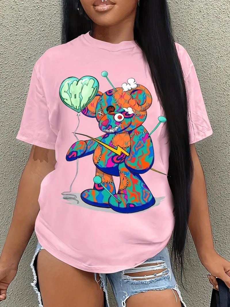 Women's Colorful Bear Print T-Shirt
