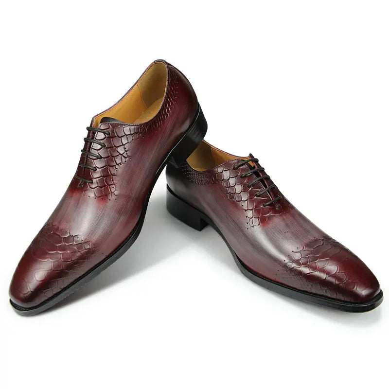 Men's Luxe Genuine Leather Brogue Oxfords W/ Snake Pattern Detail