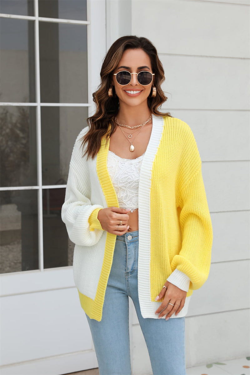 Angel Wings Open Front Contrast Color Balloon Sleeve Cardigan