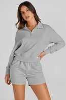 Ensemble actif sweat-shirt et short à demi-boutons