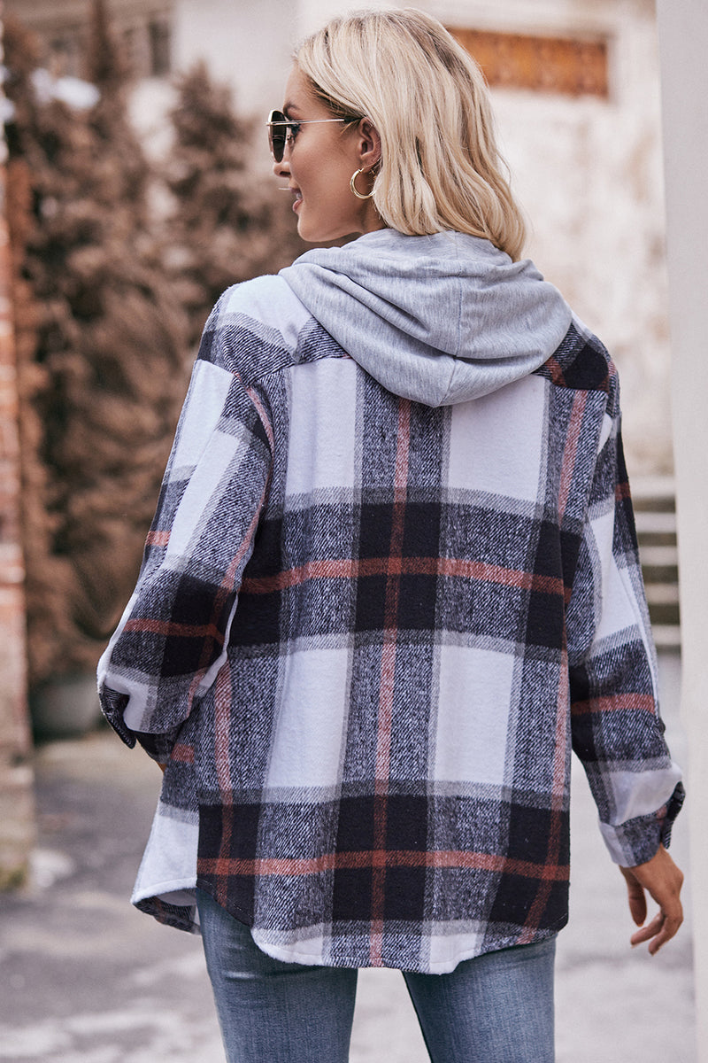 Mandy Plaid Dropped Shoulder Hooded Jacket