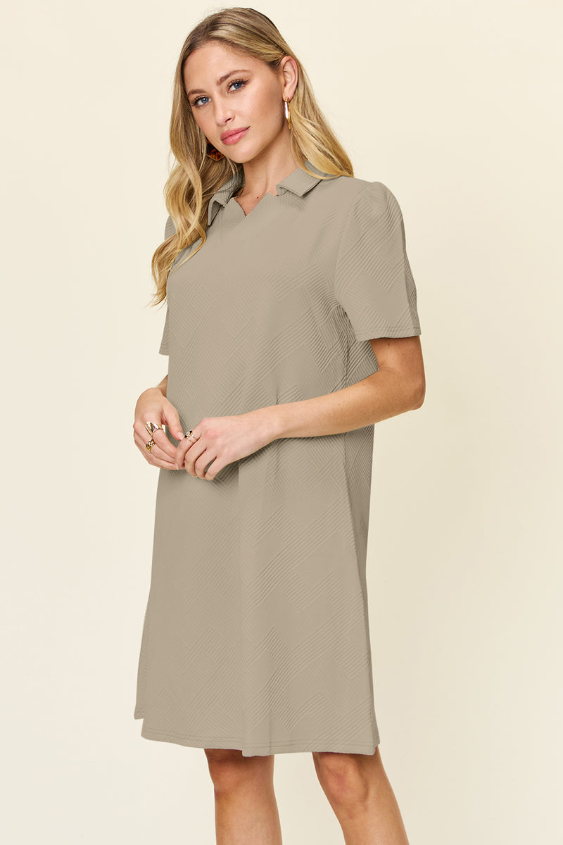 Double Take Full Size Texture Collared Neck Short Sleeve Dress