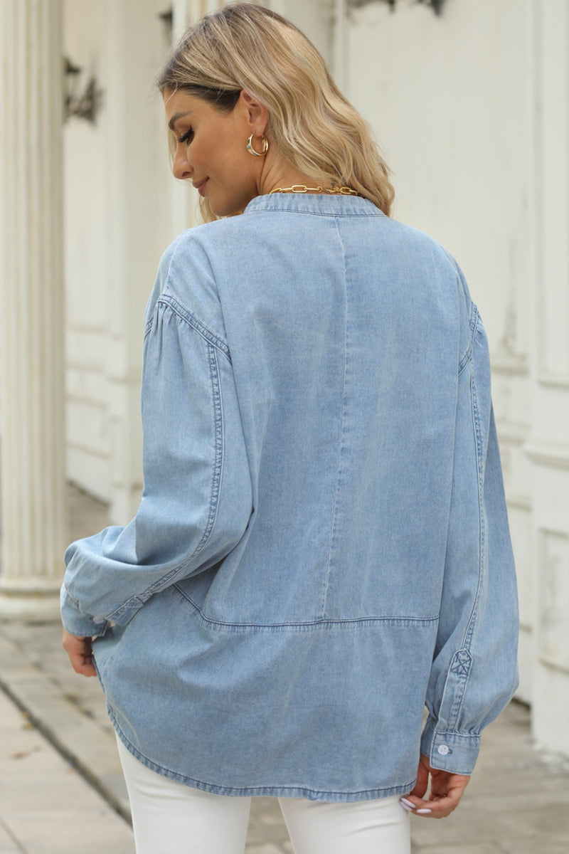 Notched Neck Denim Top