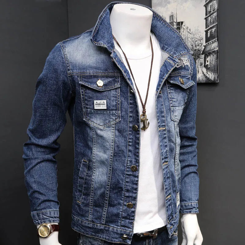 Men's Streetwear Stand-Up Collar Denim Jacket