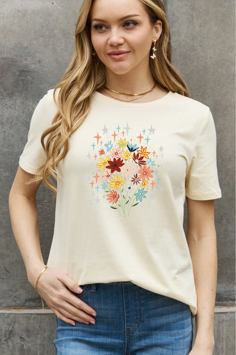 Camiseta de algodón con estampado floral de talla grande de Simply Love