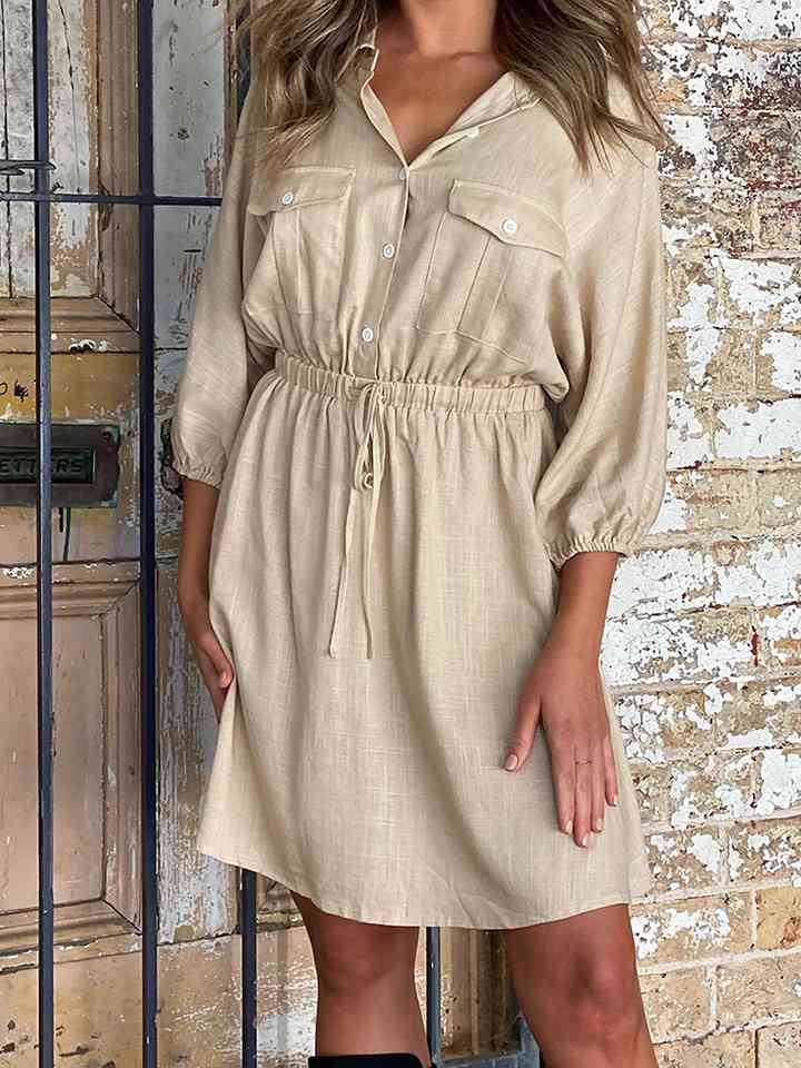 Collared Neck Buttoned Mini Dress