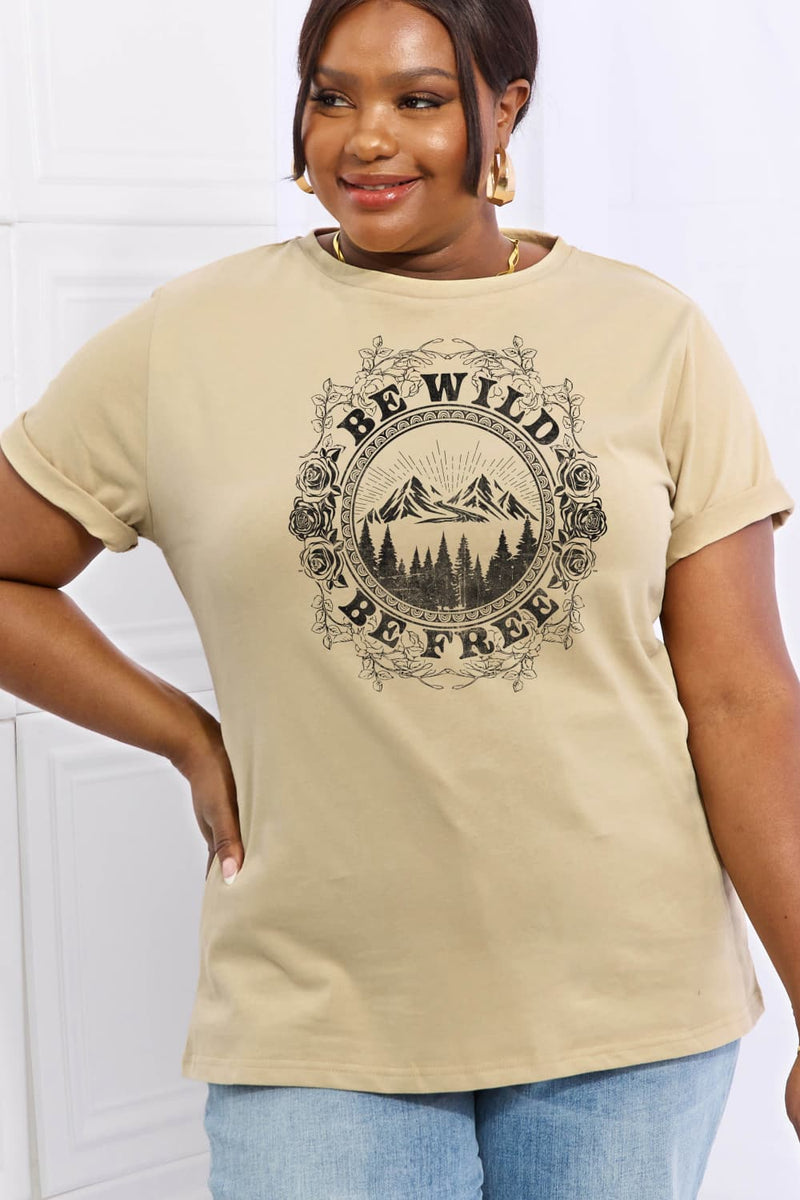 Simply Love T-shirt en coton graphique pleine taille BE WILD BE FREE