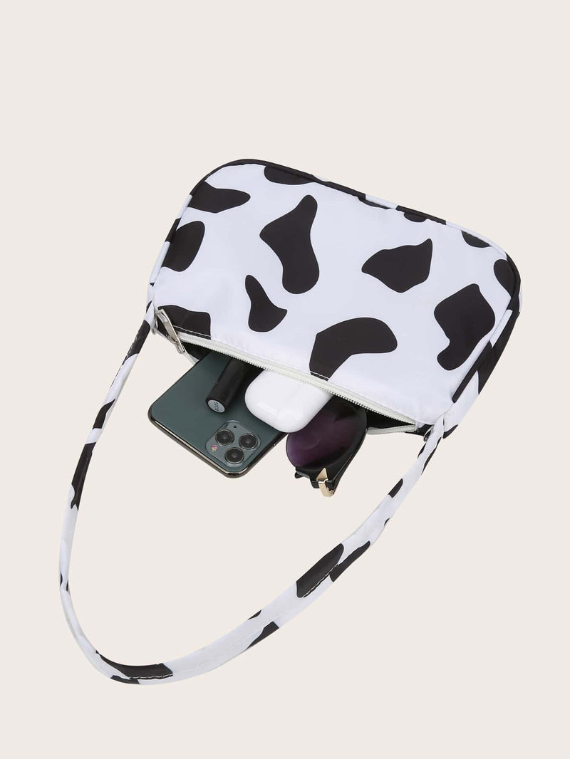 Sac porté épaule à breloque papillon et imprimé vache