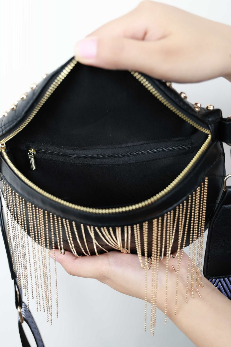 Sac à bandoulière clouté en cuir PU avec franges