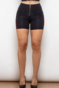 Full Size Side Stripe Zip Closure Denim Shorts