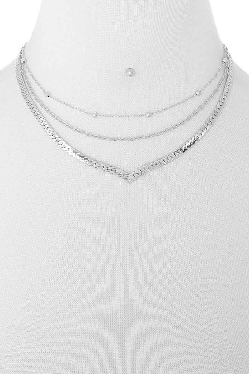 3 Layered Metal Chain Multi Necklace - AM APPAREL